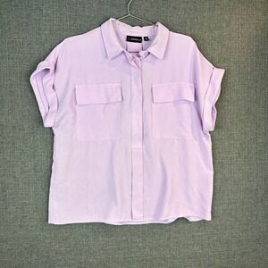 Rafaella Womens Shirt Top L Large Lavender Button Up Short Sleeve‎ Pockets